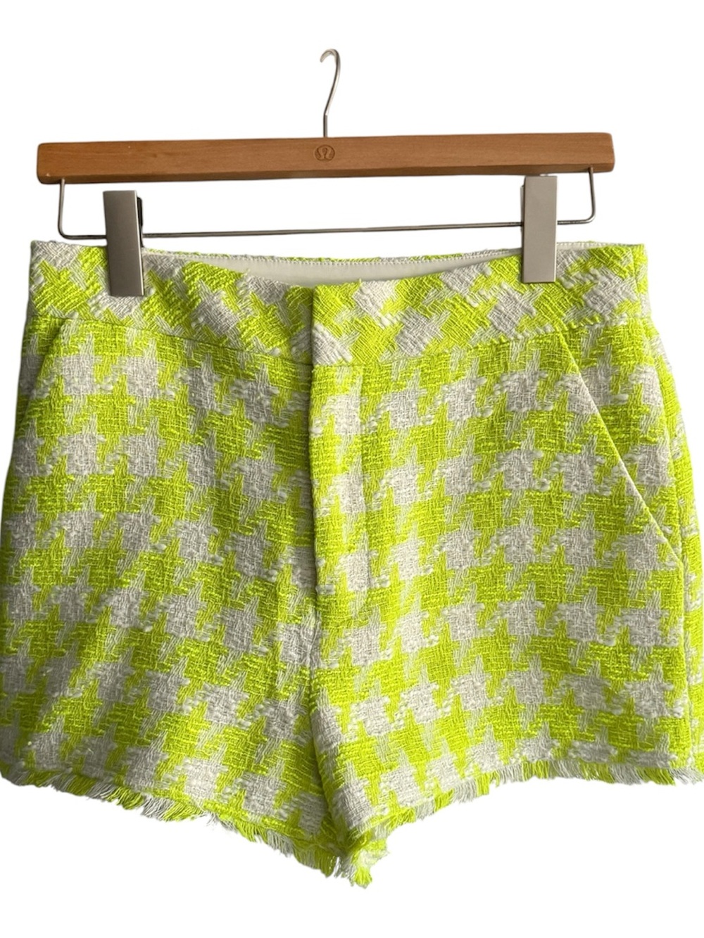 Steve Madden Neon Yellow and White Houndstooth High Waist Shorts